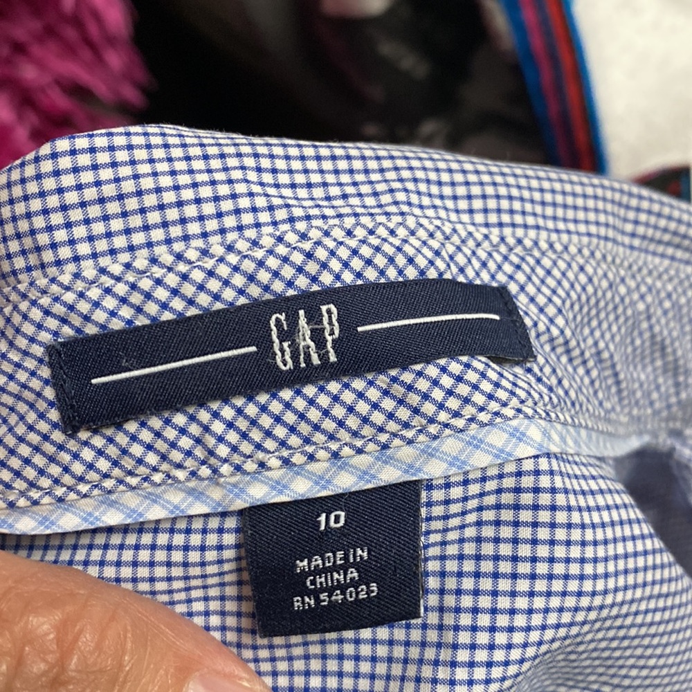 Gap size 10 fits like a medium with blue and white , gingham pattern